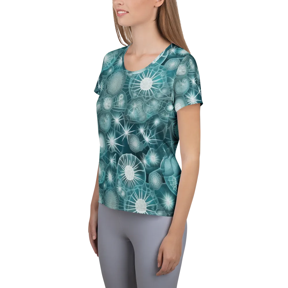 Aqua Lattice on Women's Athletic T-Shirt — Left