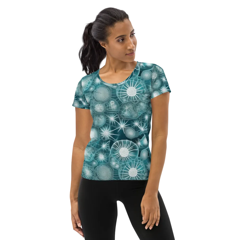 Aqua Lattice on Women's Athletic T-Shirt — Front