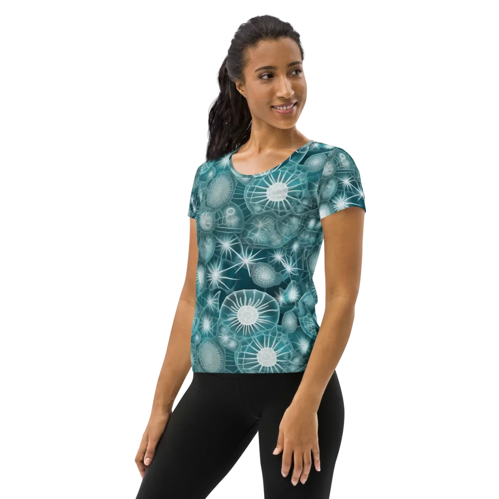 Aqua Lattice on Women's Athletic T-Shirt — Left