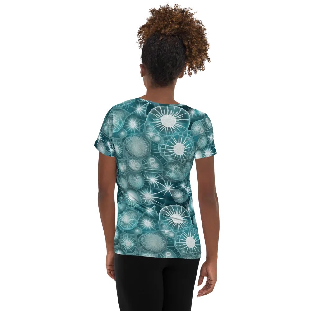 Aqua Lattice on Women's Athletic T-Shirt — Back