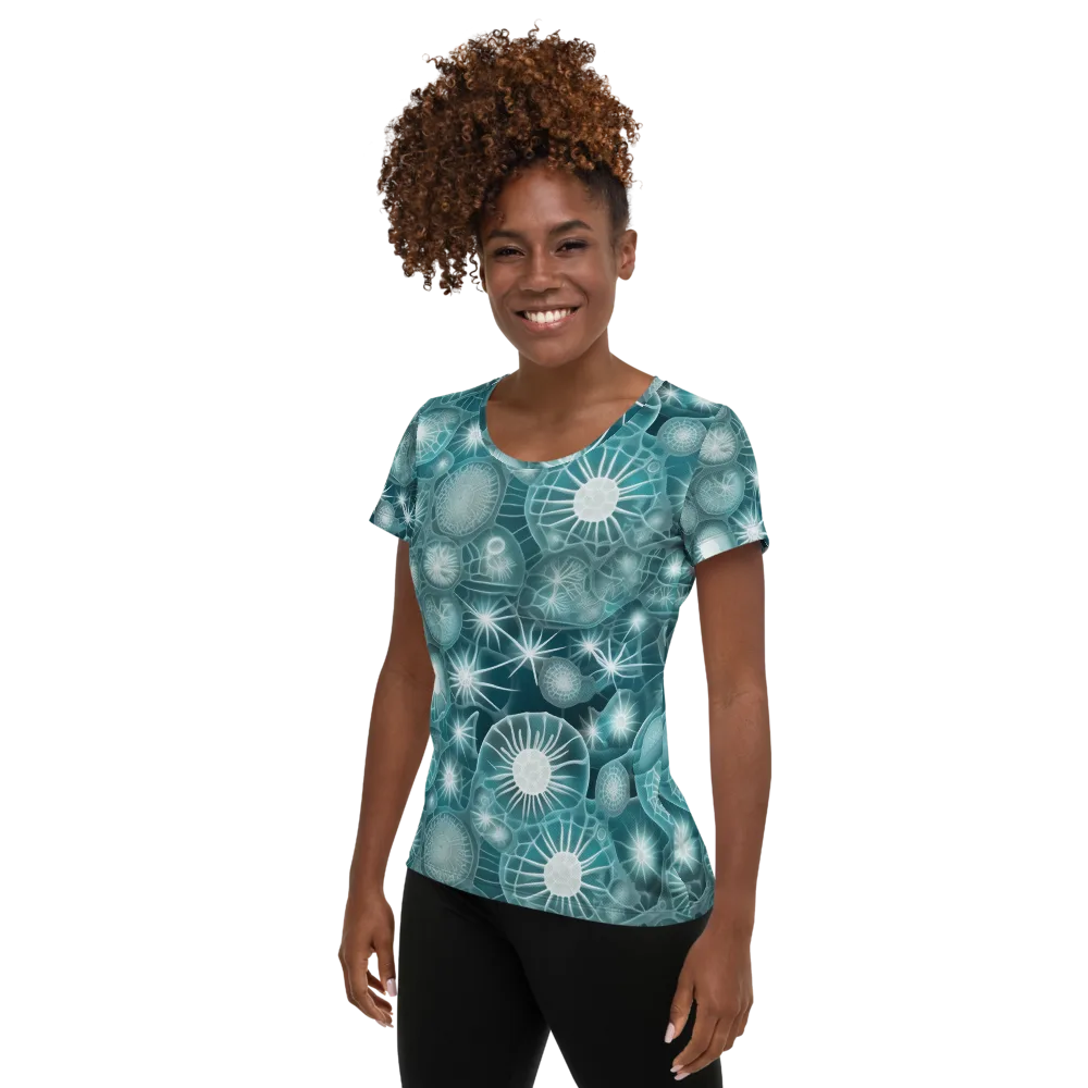 Aqua Lattice on Women's Athletic T-Shirt — Left