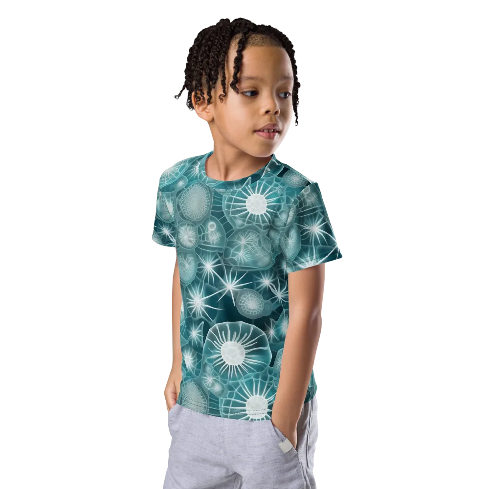 Aqua Lattice on Kids Crew Neck T-Shirt — Left Front