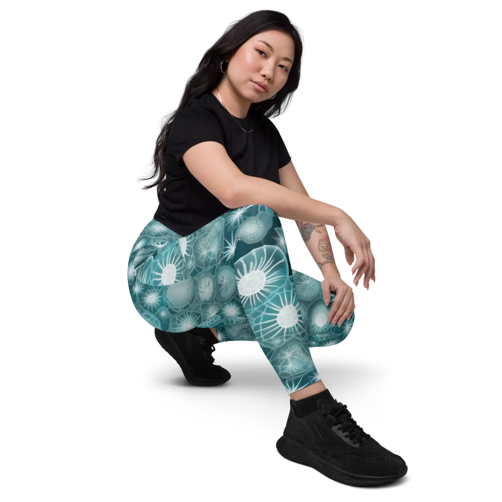 Aqua Lattice on Leggings with Pockets — Right Front