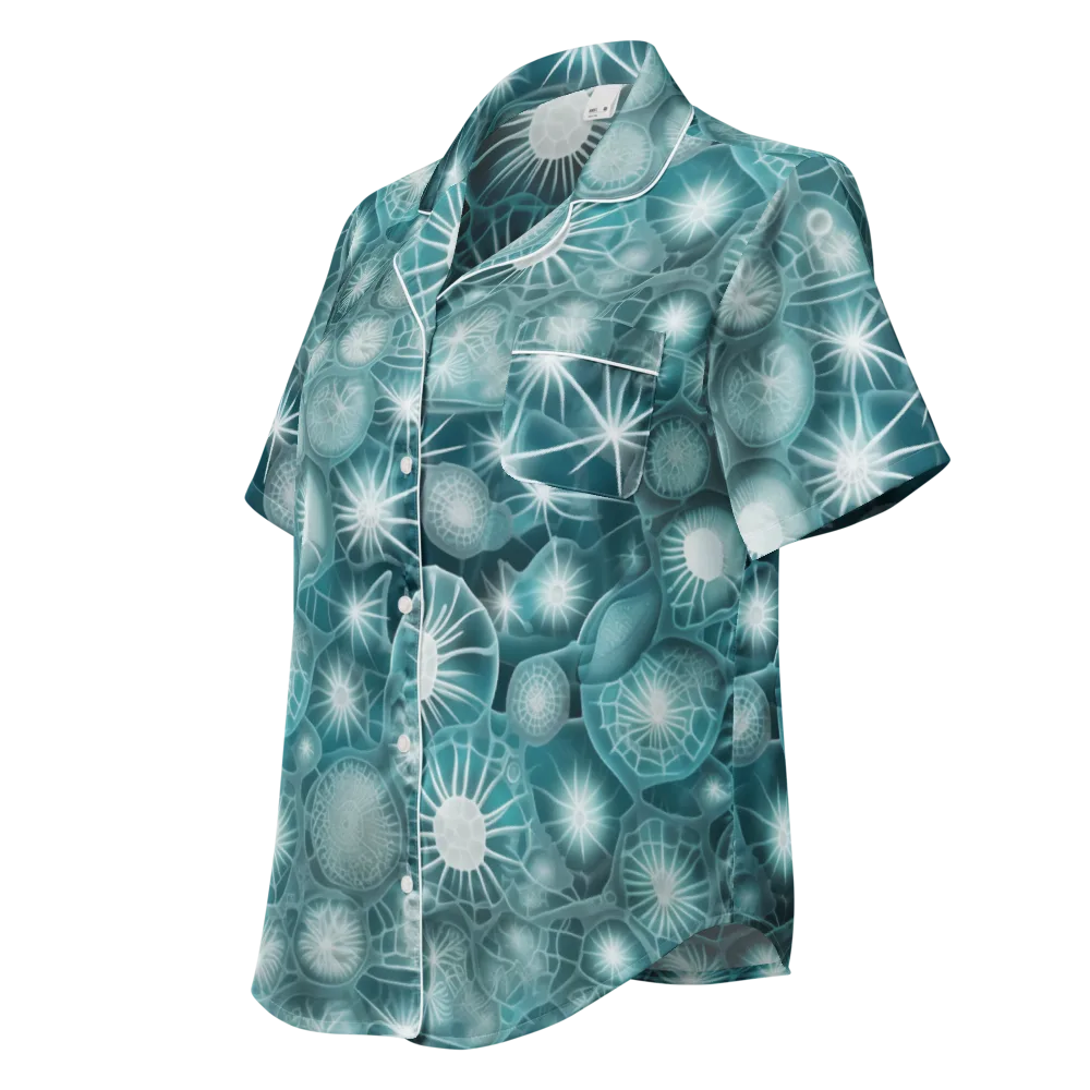 Aqua Lattice on Women's Short Sleeve Pajama Top — Left Front