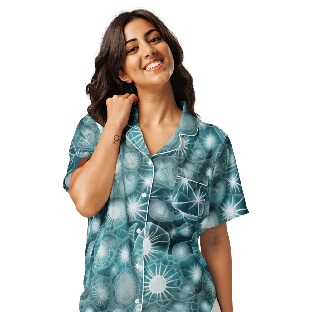 Aqua Lattice on Women's Short Sleeve Pajama Top — Front