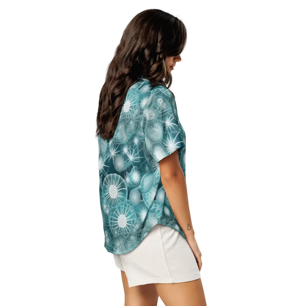 Aqua Lattice on Women's Short Sleeve Pajama Top — Right Back