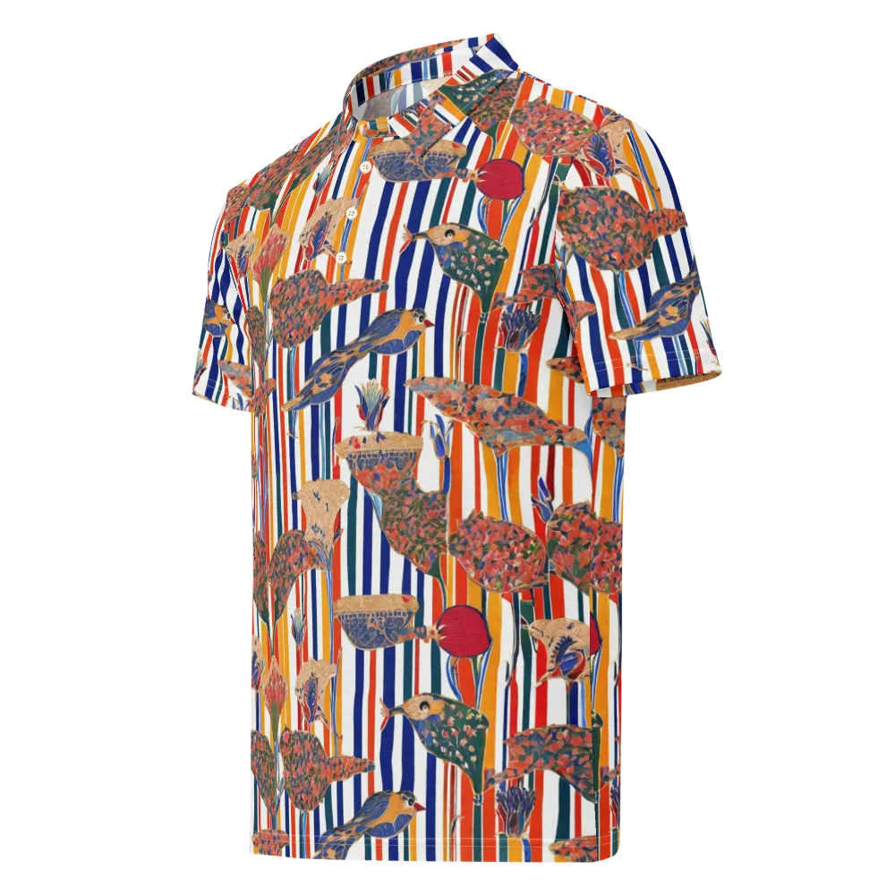 Ornamental Aviary on Men's Slim Fit Polo Shirt — Left Front