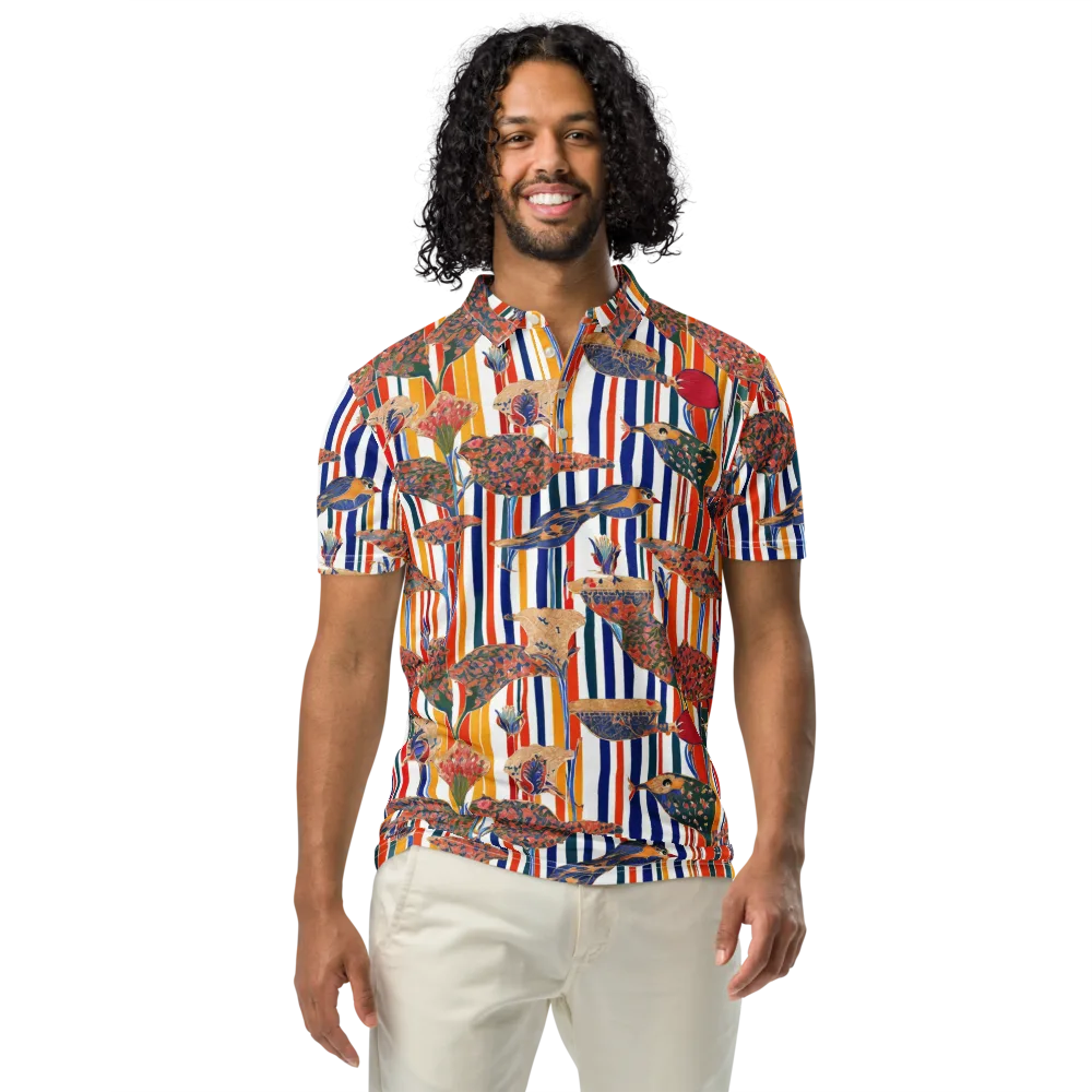 Ornamental Aviary on Men's Slim Fit Polo Shirt — Front