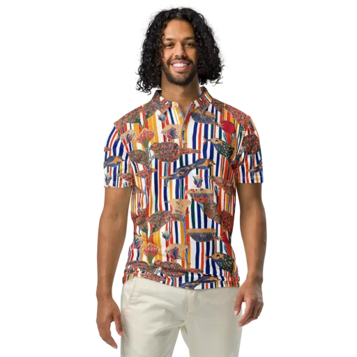 Ornamental Aviary on a Men's Slim Fit Polo Shirt