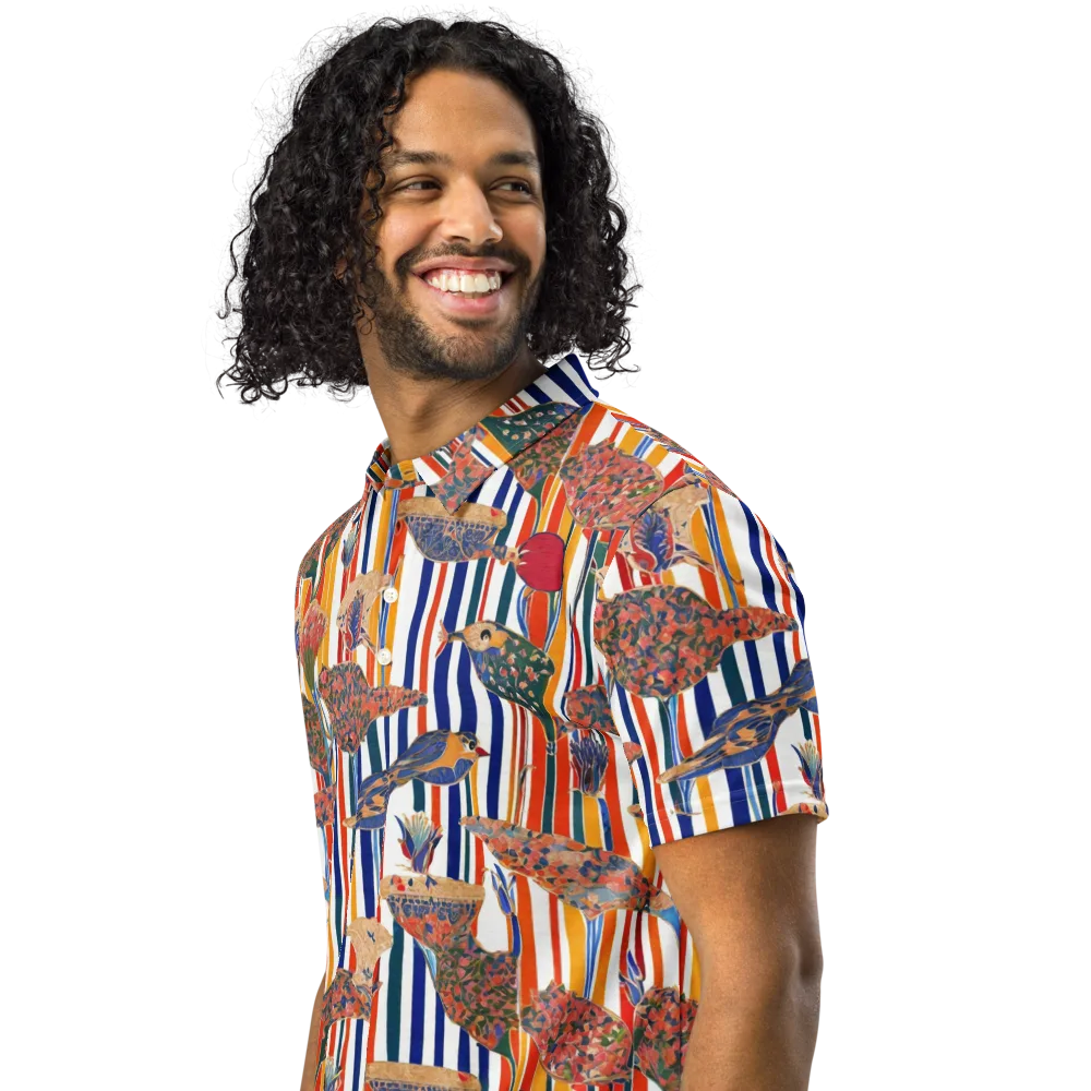 Ornamental Aviary on Men's Slim Fit Polo Shirt — Left Front