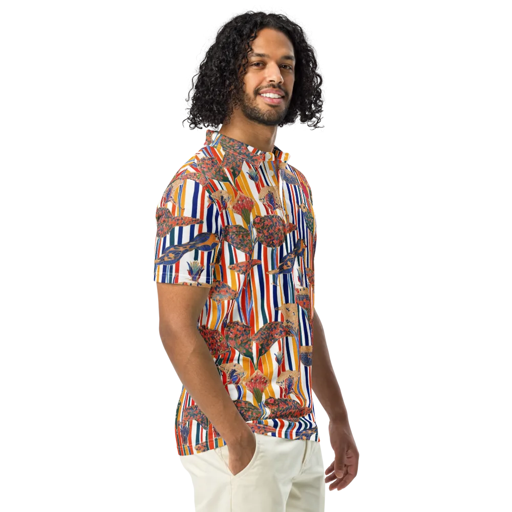 Ornamental Aviary on Men's Slim Fit Polo Shirt — Right Front