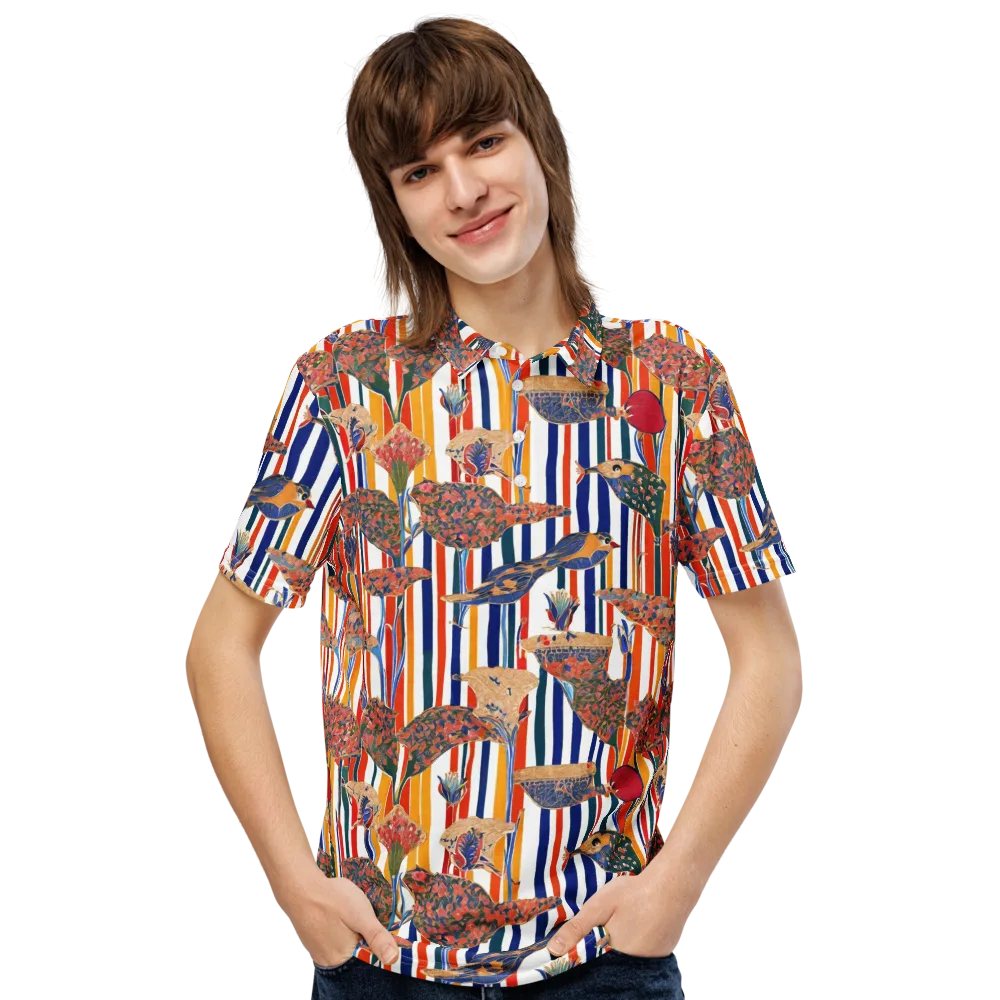 Ornamental Aviary on Men's Slim Fit Polo Shirt — Front