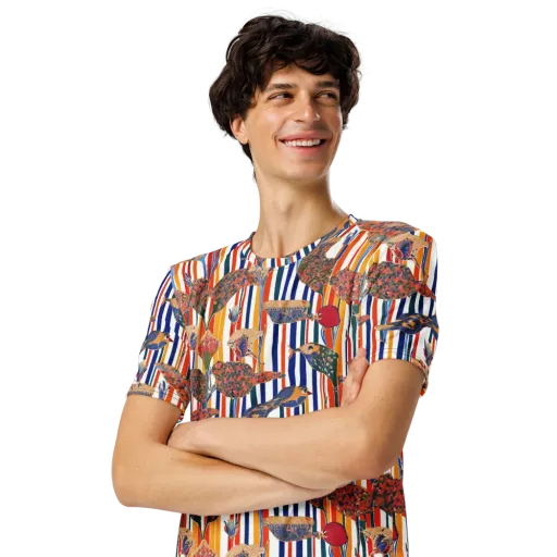 Ornamental Aviary on a Men's Crew Neck T-Shirt