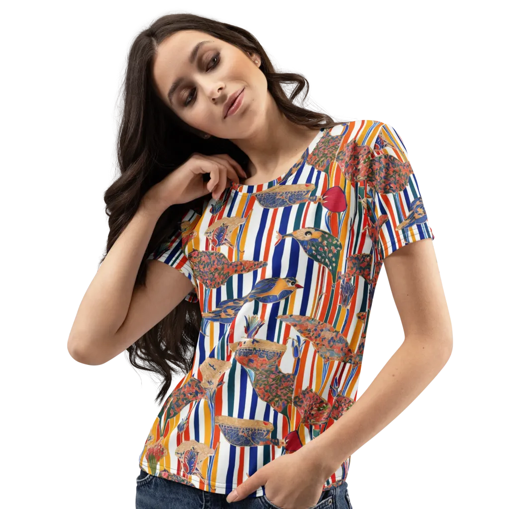 Ornamental Aviary on Women's Crew Neck T-Shirt — Left Front