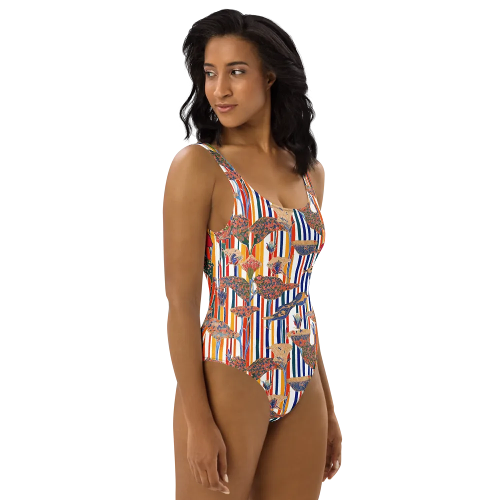 Ornamental Aviary on One-Piece Swimsuit — Right
