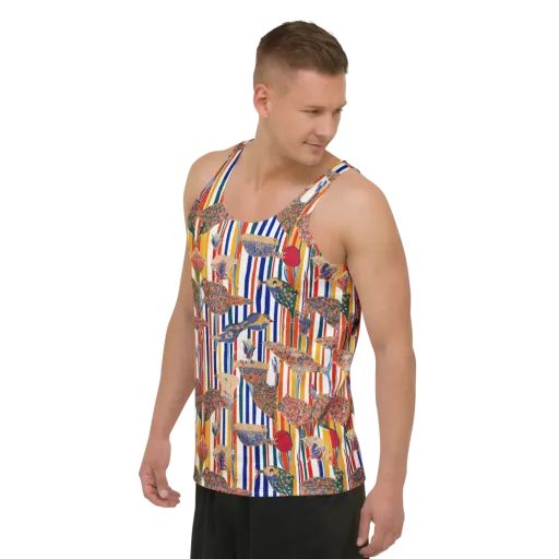 Ornamental Aviary on a Men's Tank Top