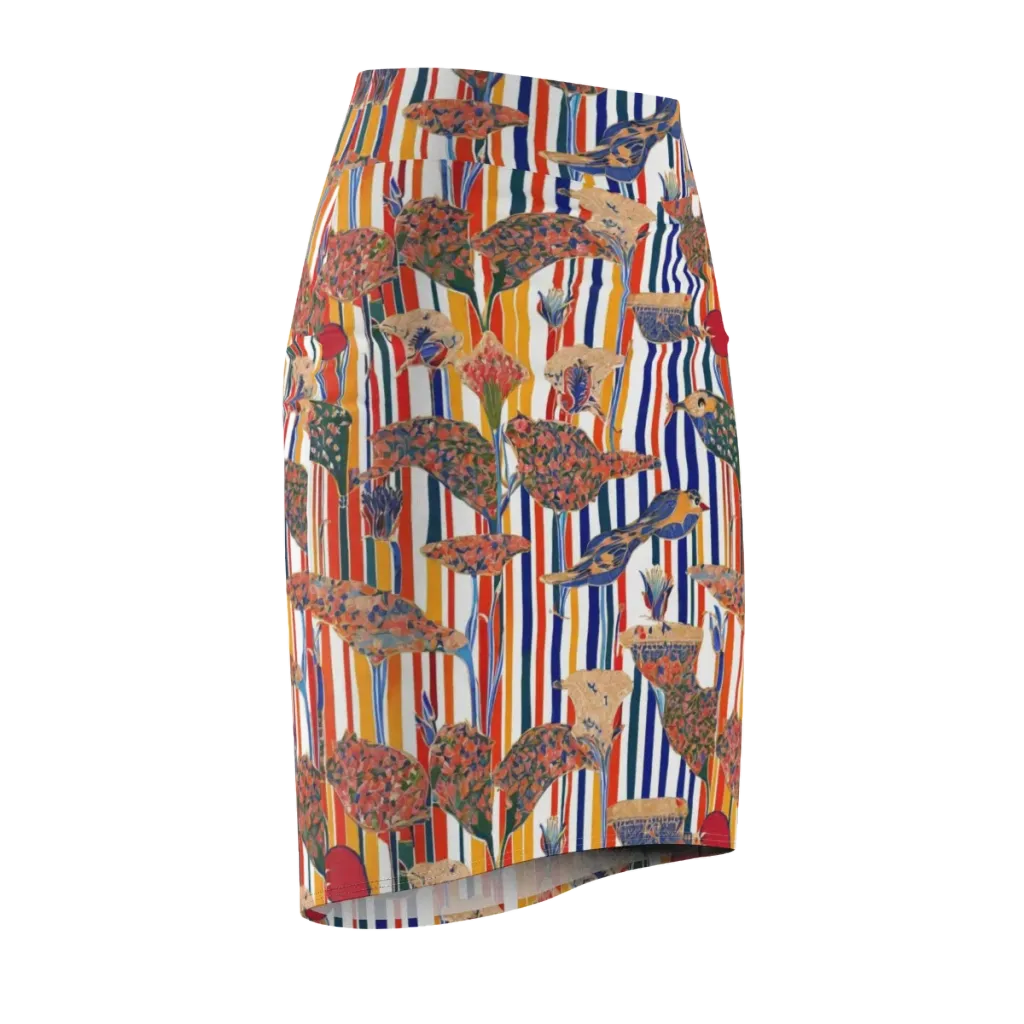 Ornamental Aviary on Pencil Skirt — Front Side