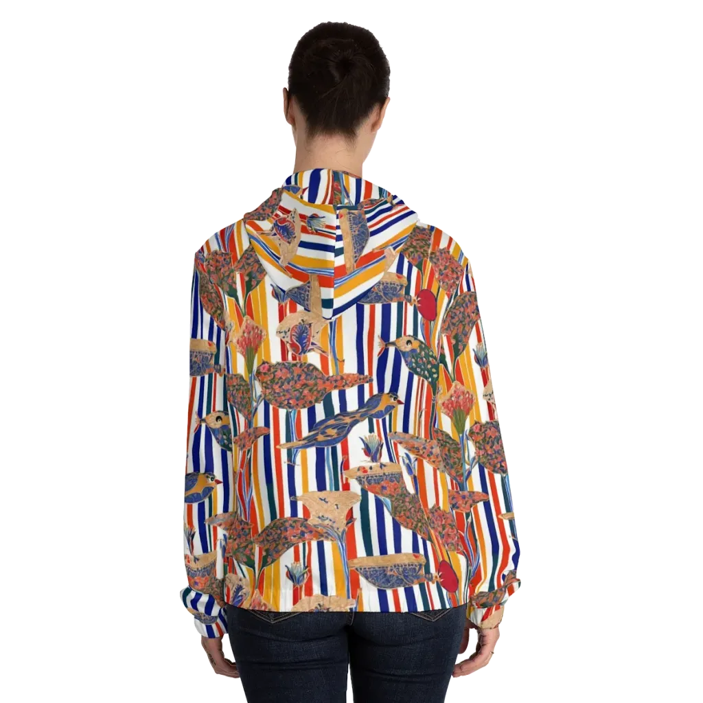 Ornamental Aviary on Women's Full-Zip Hoodie — Back On Person