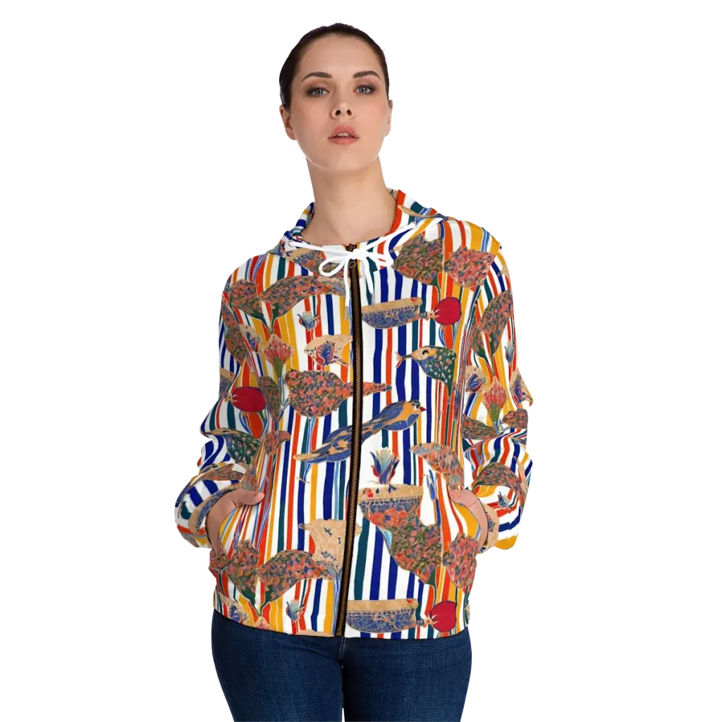 Ornamental Aviary on Women's Full-Zip Hoodie — Front On Person