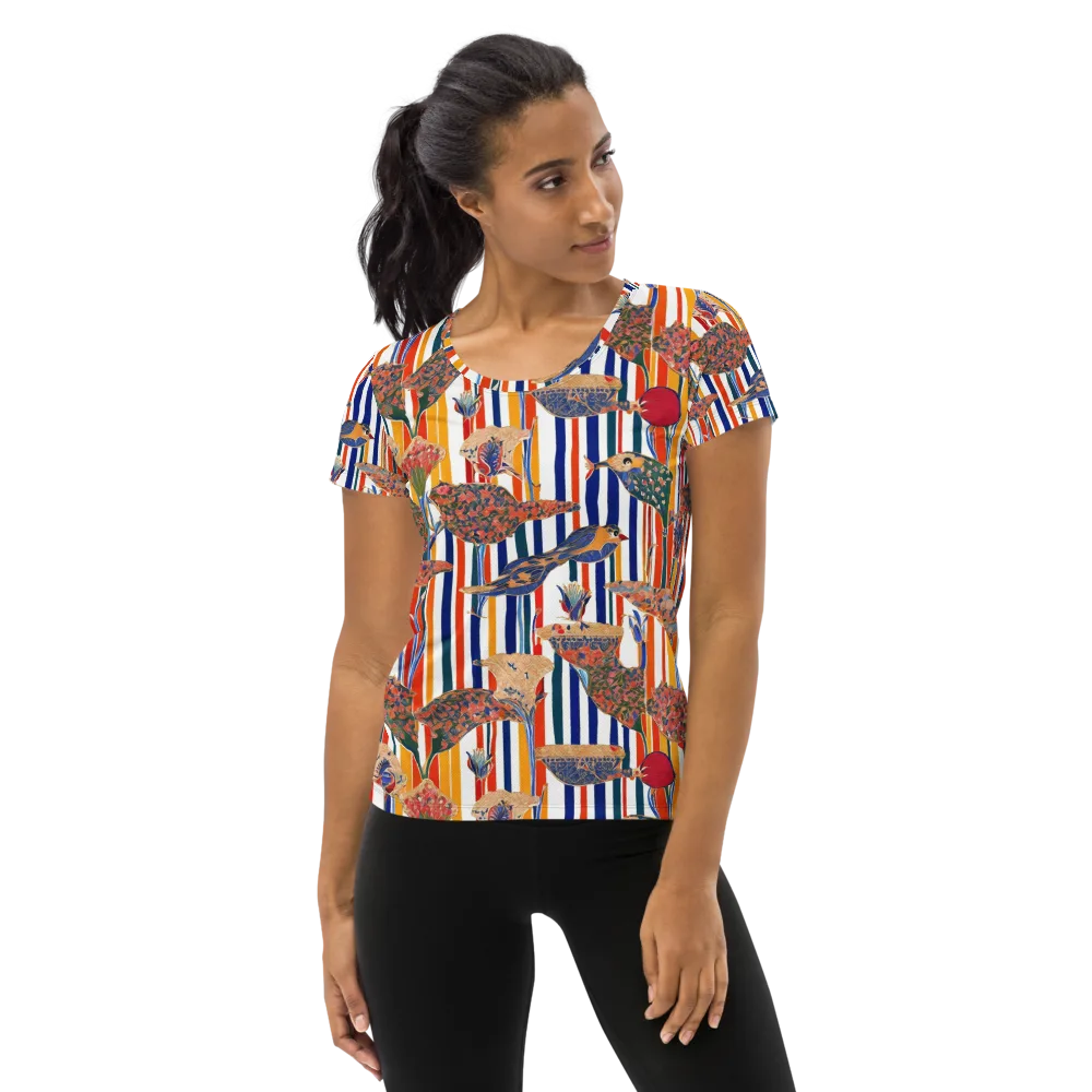 Ornamental Aviary on Women's Athletic T-Shirt — Front