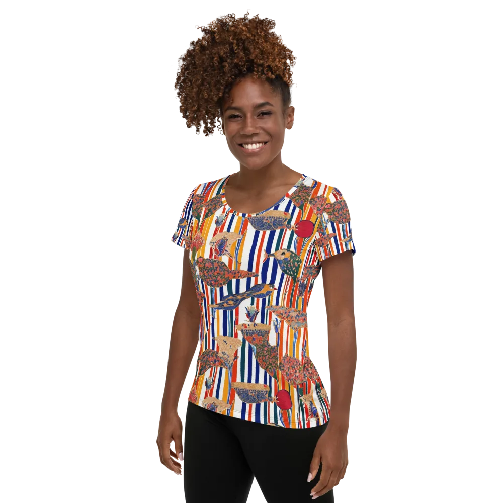 Ornamental Aviary on Women's Athletic T-Shirt — Left