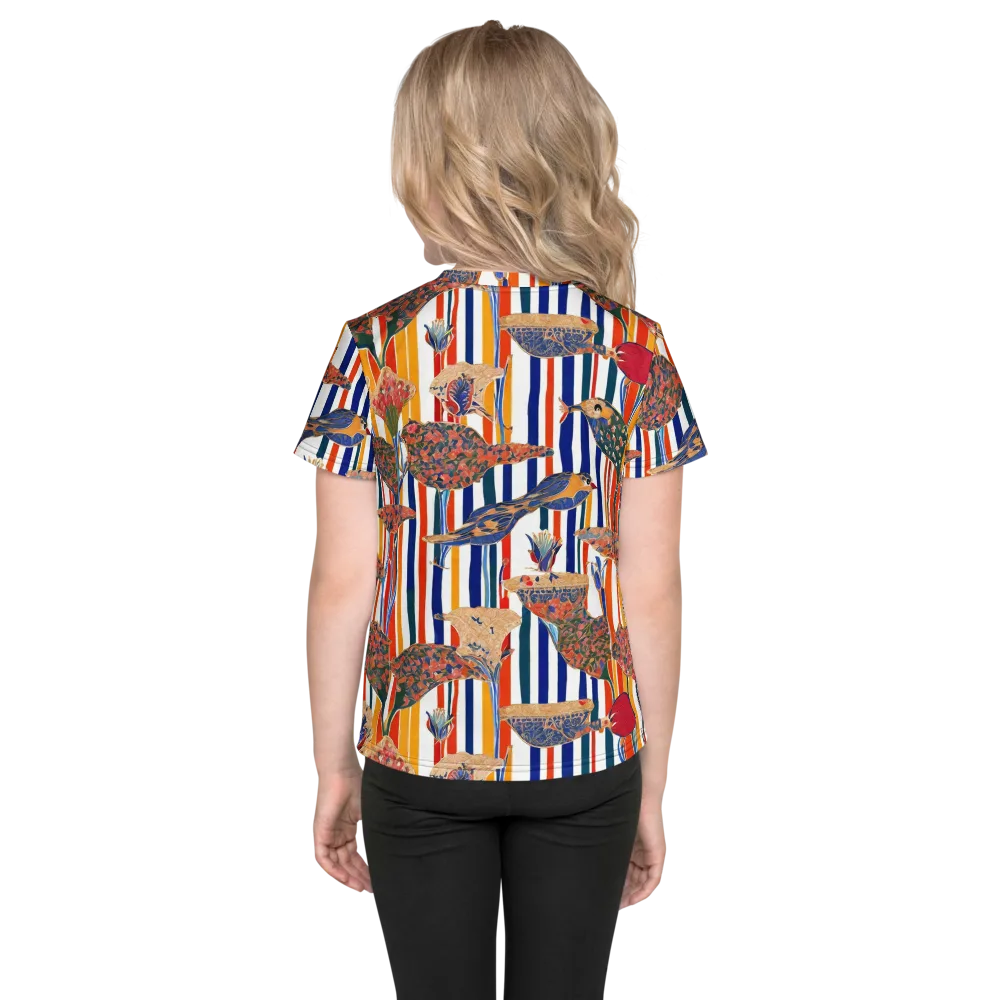 Ornamental Aviary on Kids Crew Neck T-Shirt — Back