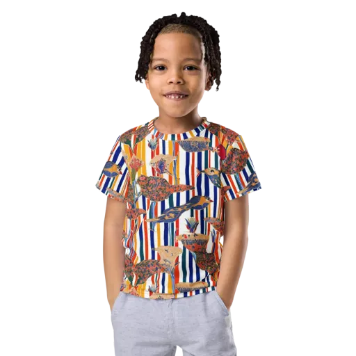 Ornamental Aviary on a Kids Crew Neck T-Shirt
