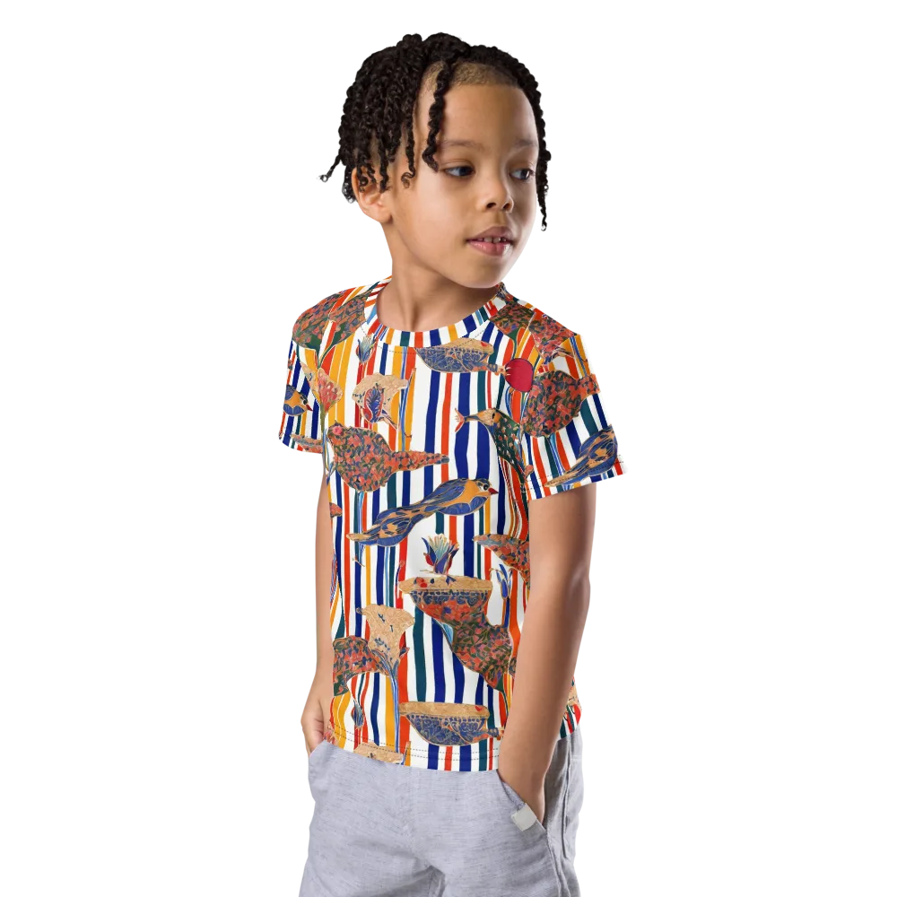 Ornamental Aviary on Kids Crew Neck T-Shirt — Left Front