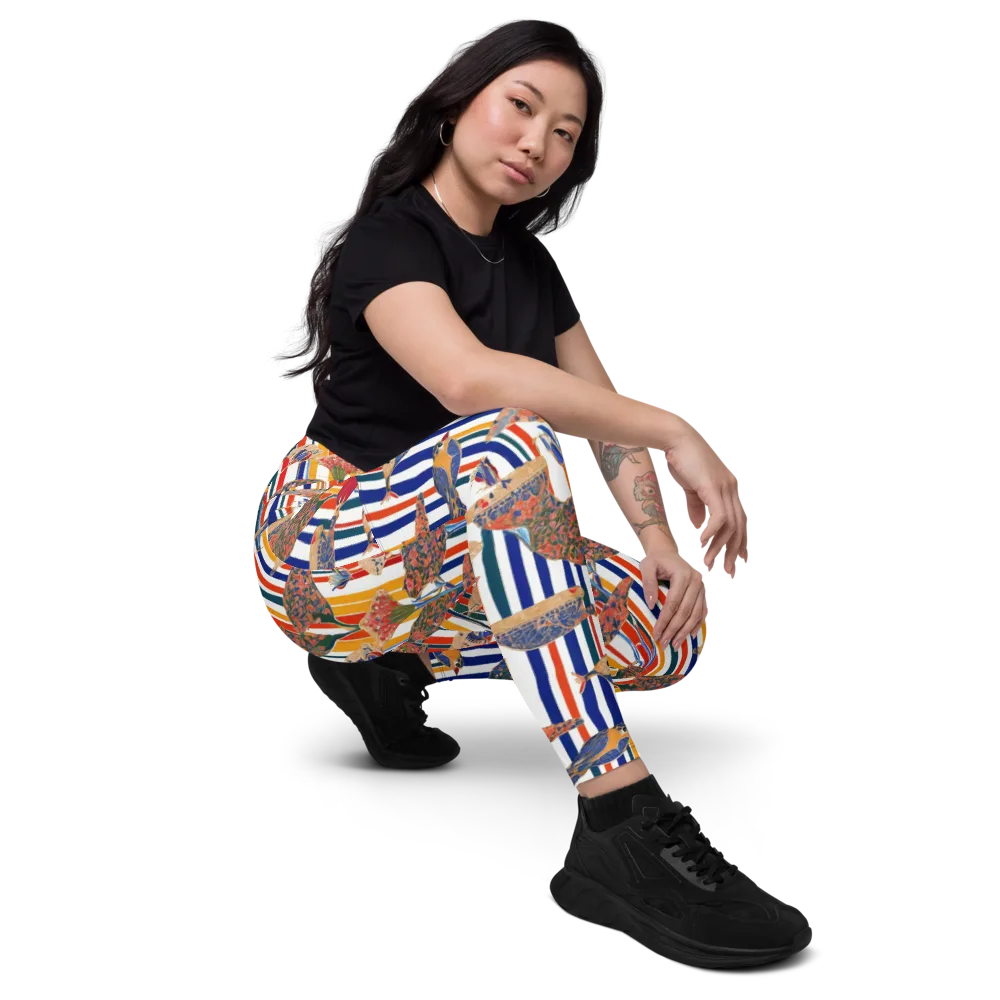 Ornamental Aviary on Leggings with Pockets — Right Front