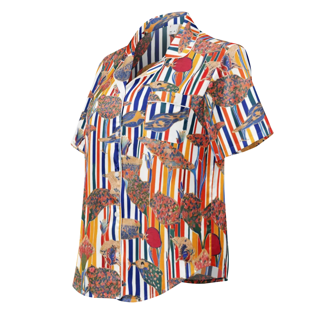 Ornamental Aviary on Women's Short Sleeve Pajama Top — Left Front