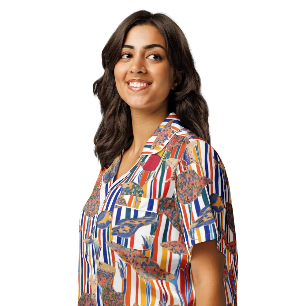 Ornamental Aviary on Women's Short Sleeve Pajama Top — Left Front