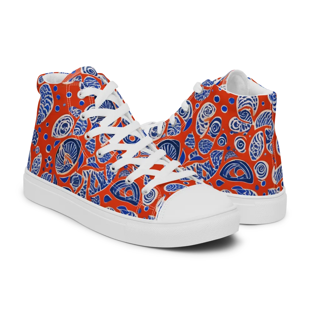 Crimson Tide Mosaic on Men's High Top Canvas Shoes — Right