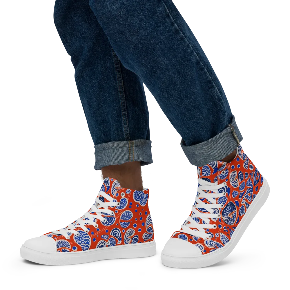 Crimson Tide Mosaic on Men's High Top Canvas Shoes — Left