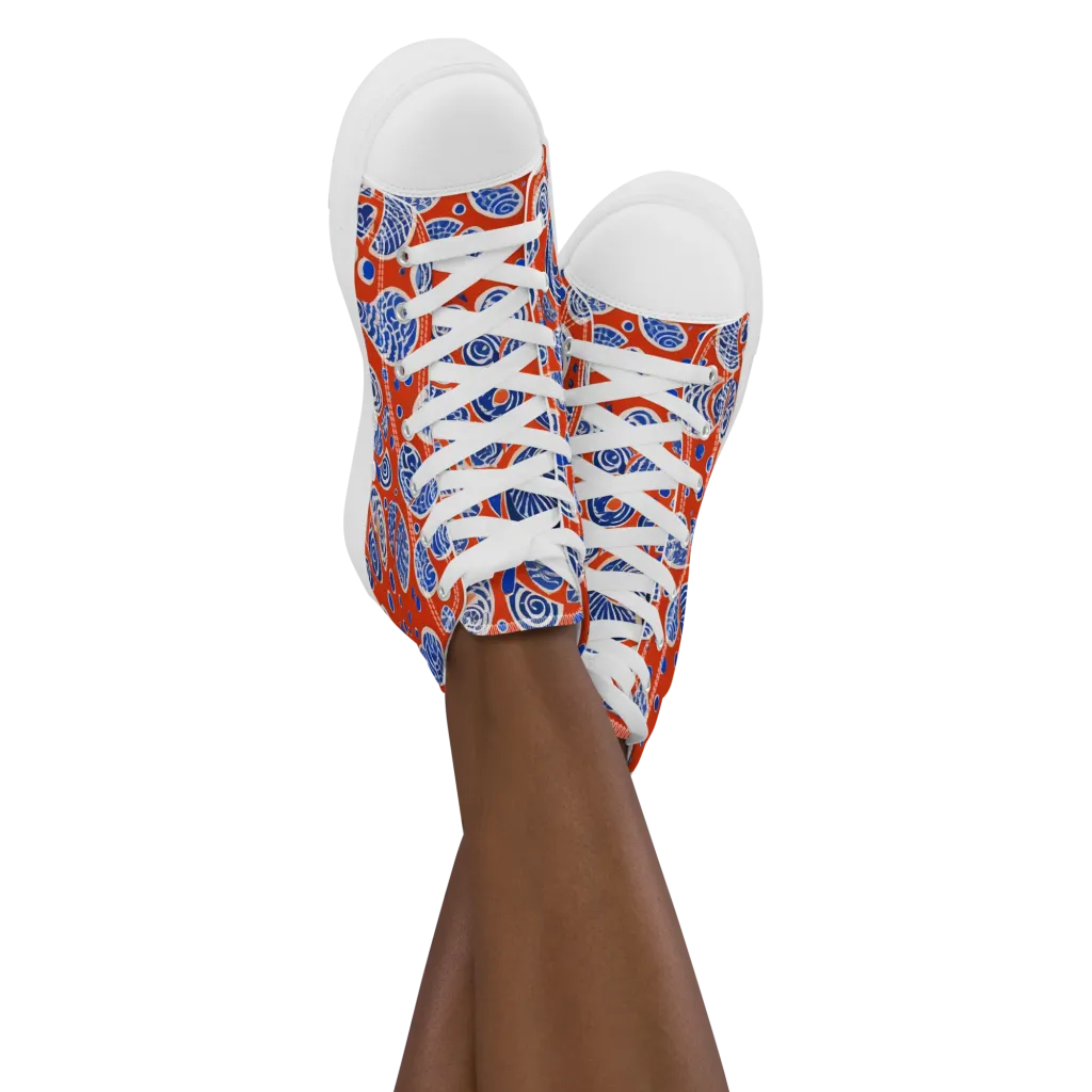 Crimson Tide Mosaic on Women's High Top Canvas Shoes — Front