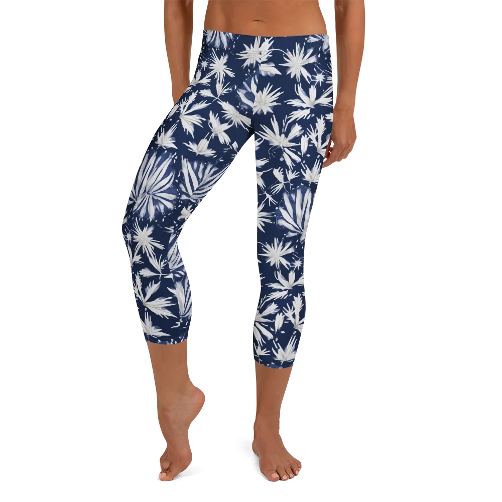 Moonlit Chrysanthemum on Capri Leggings — Front