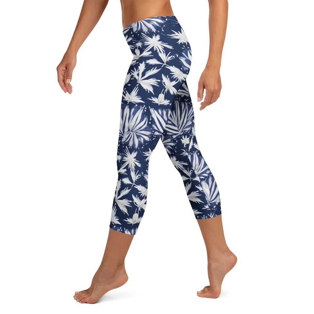 Moonlit Chrysanthemum on Capri Leggings — Left