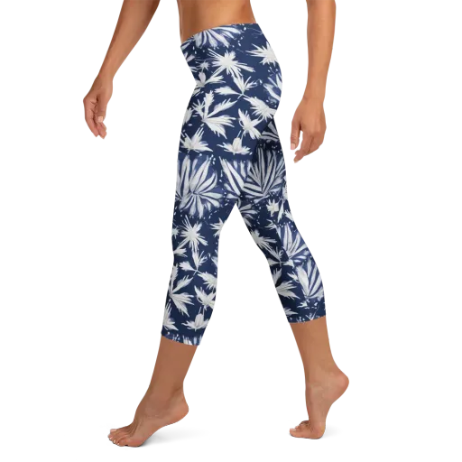 Moonlit Chrysanthemum on a Capri Leggings