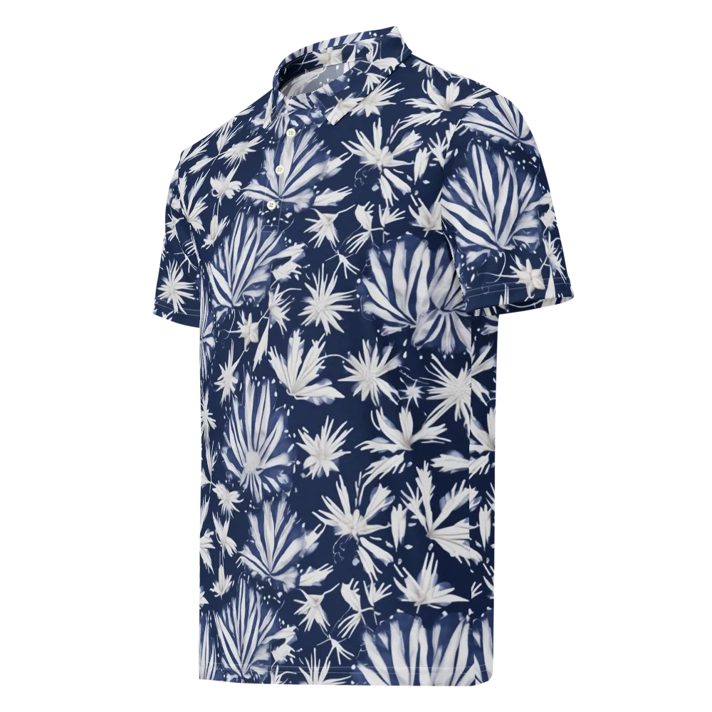 Moonlit Chrysanthemum on Men's Slim Fit Polo Shirt — Left Front