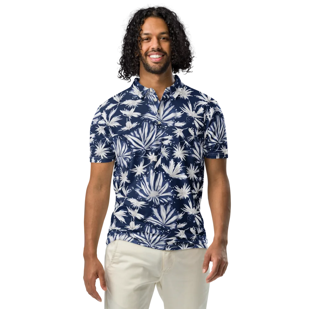 Moonlit Chrysanthemum on Men's Slim Fit Polo Shirt — Front