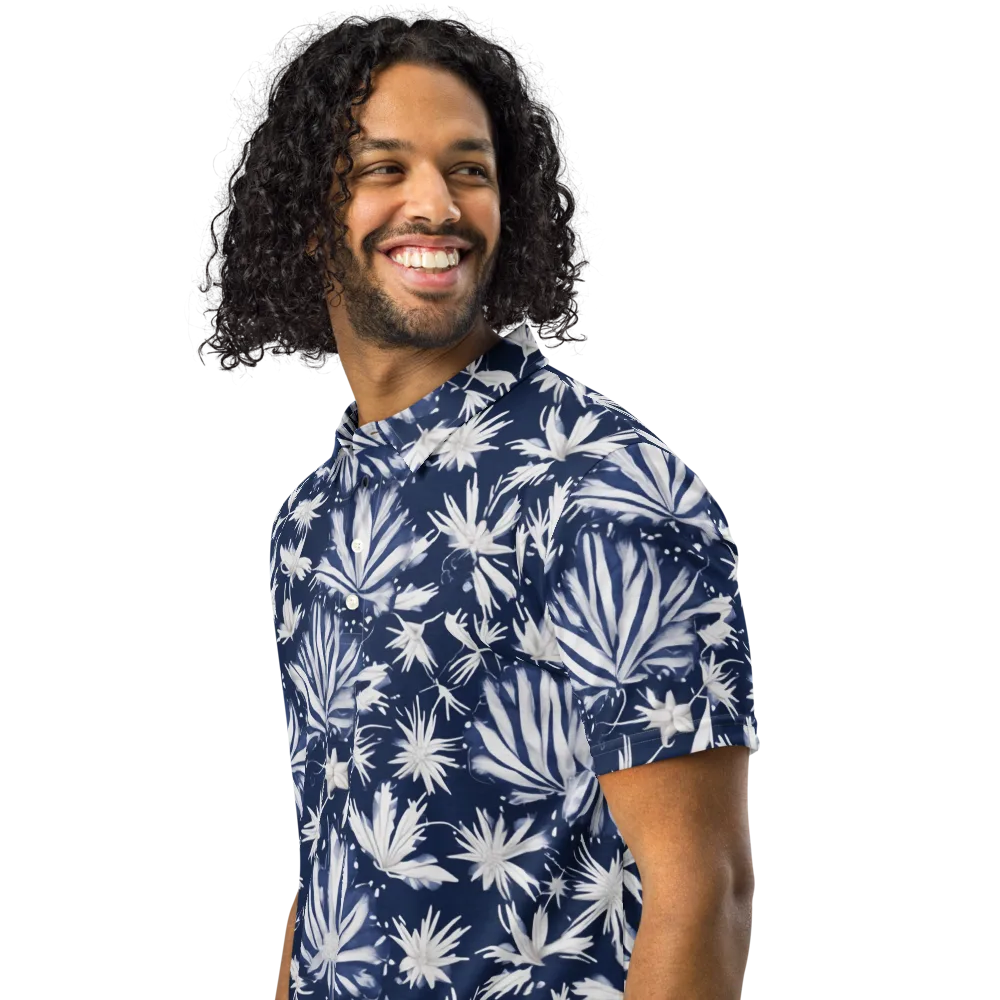 Moonlit Chrysanthemum on Men's Slim Fit Polo Shirt — Left Front