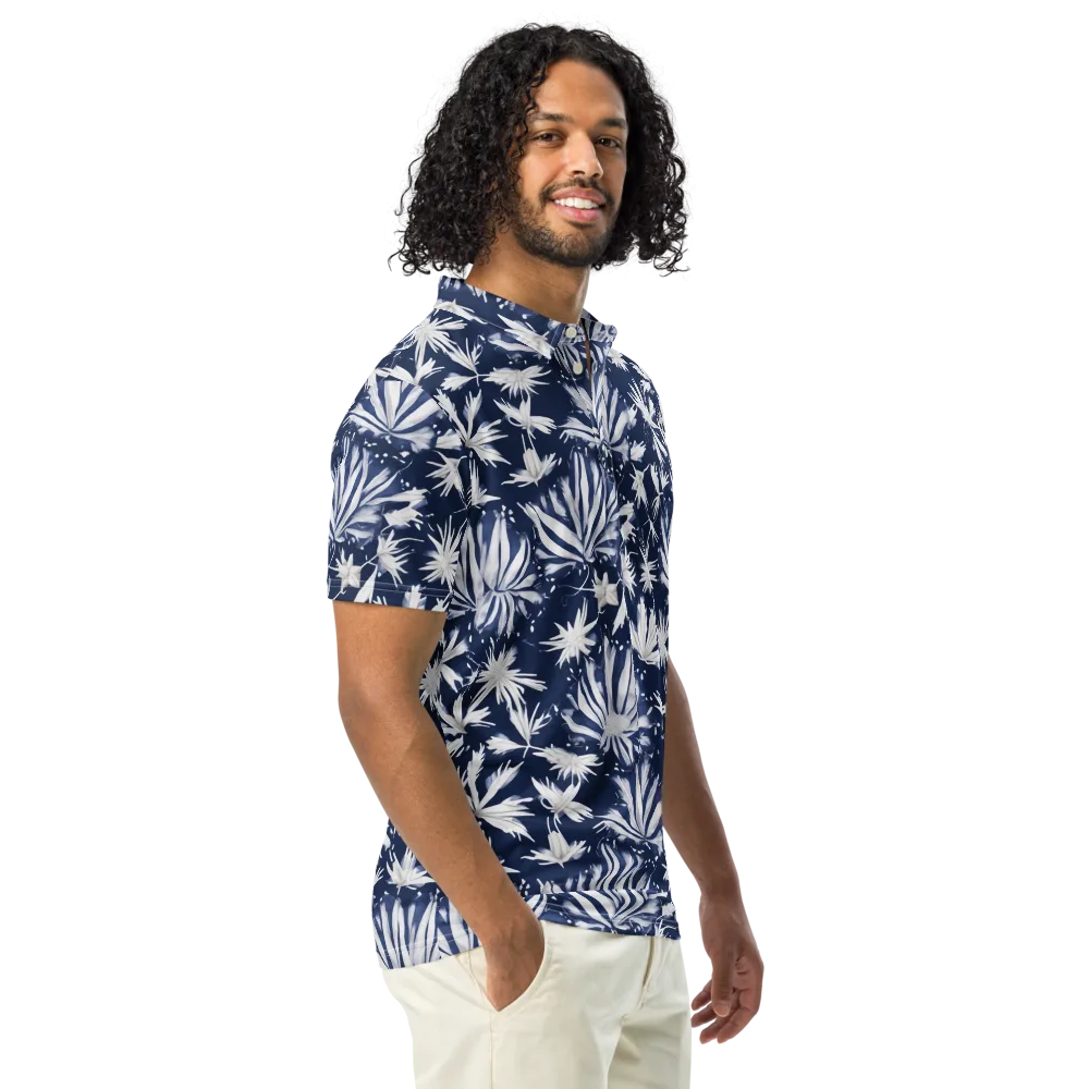 Moonlit Chrysanthemum on Men's Slim Fit Polo Shirt — Right Front
