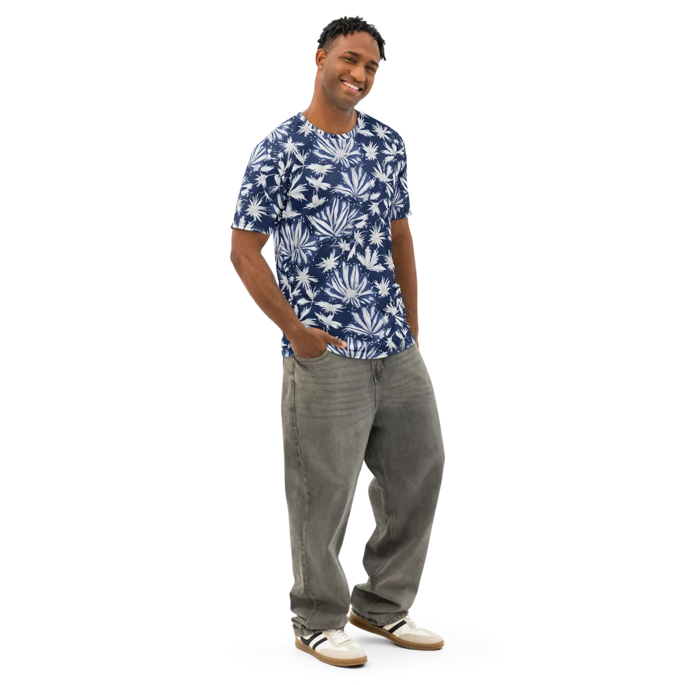 Moonlit Chrysanthemum on Men's Cotton Crew Neck T-Shirt — Right Front