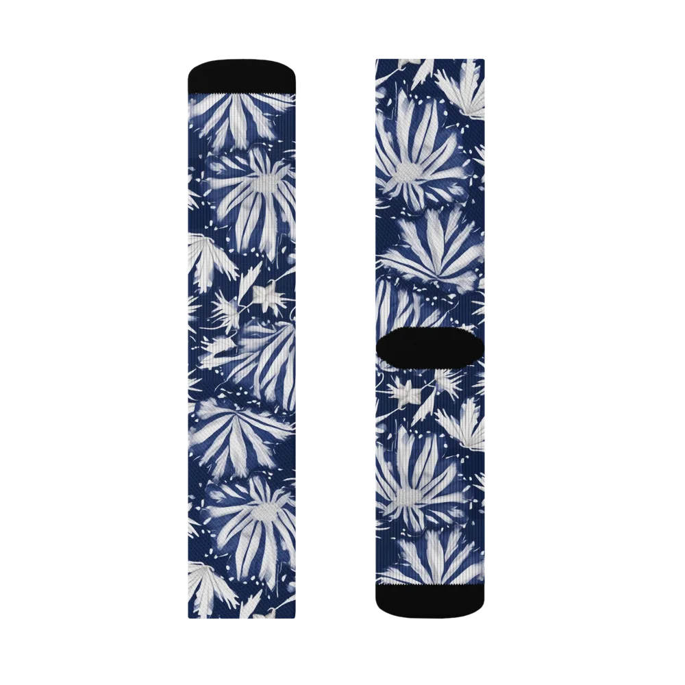 Moonlit Chrysanthemum on Socks — Left Sock