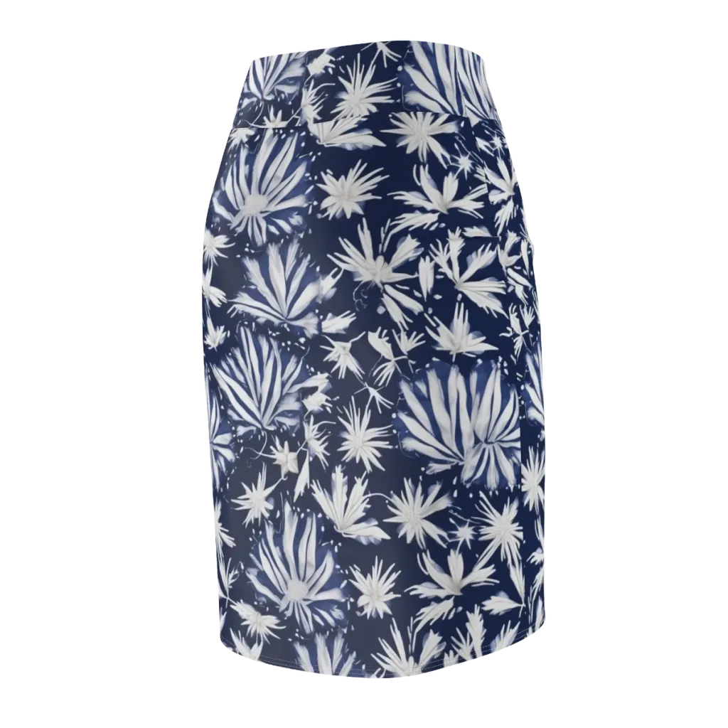 Moonlit Chrysanthemum on Pencil Skirt — Back Side
