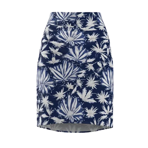 Moonlit Chrysanthemum on a Pencil Skirt