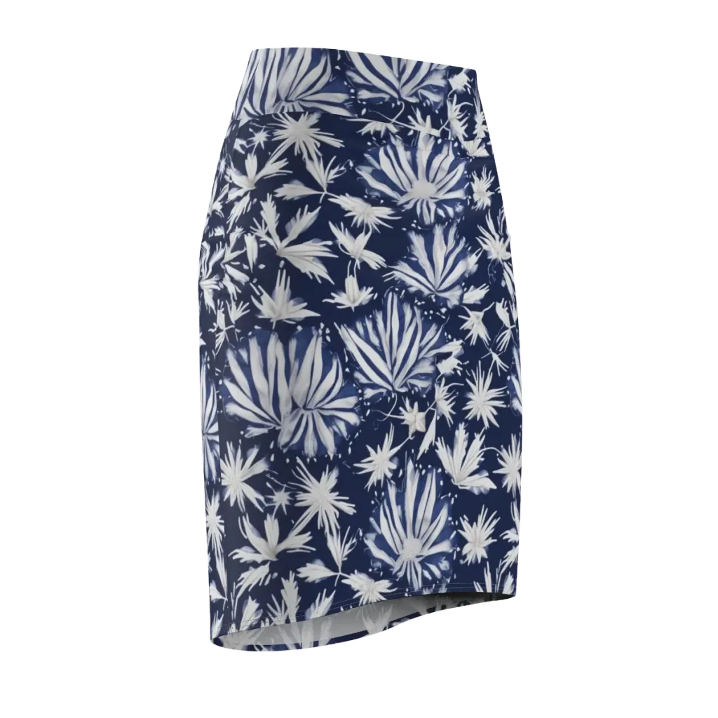 Moonlit Chrysanthemum on Pencil Skirt — Front Side
