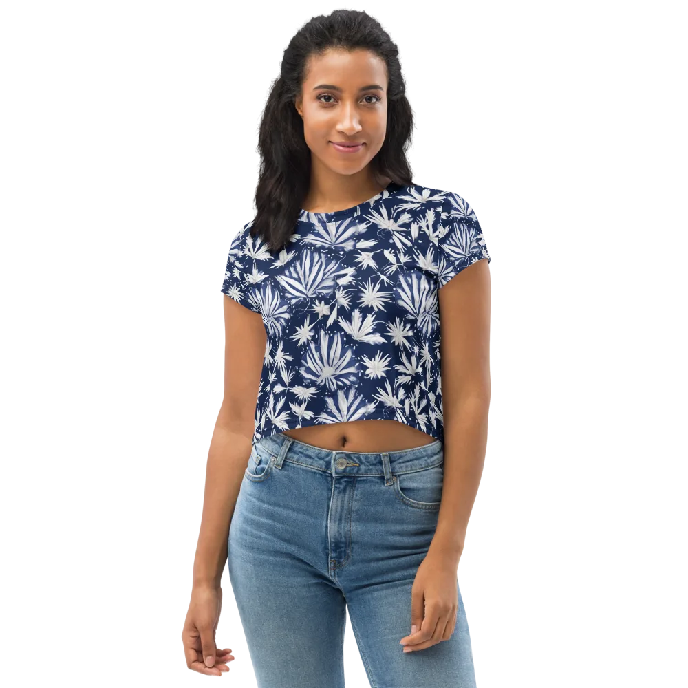 Moonlit Chrysanthemum on Crop Tee — Front