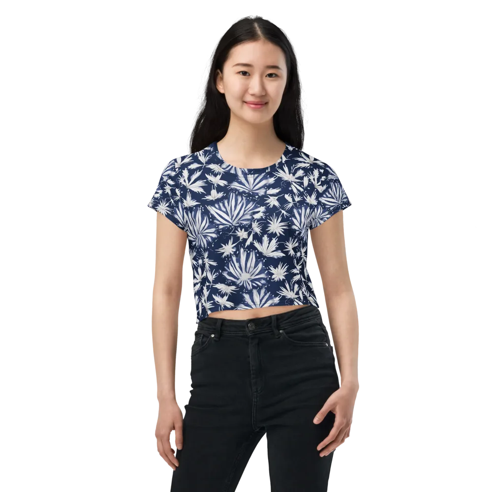 Moonlit Chrysanthemum on Crop Tee — Front