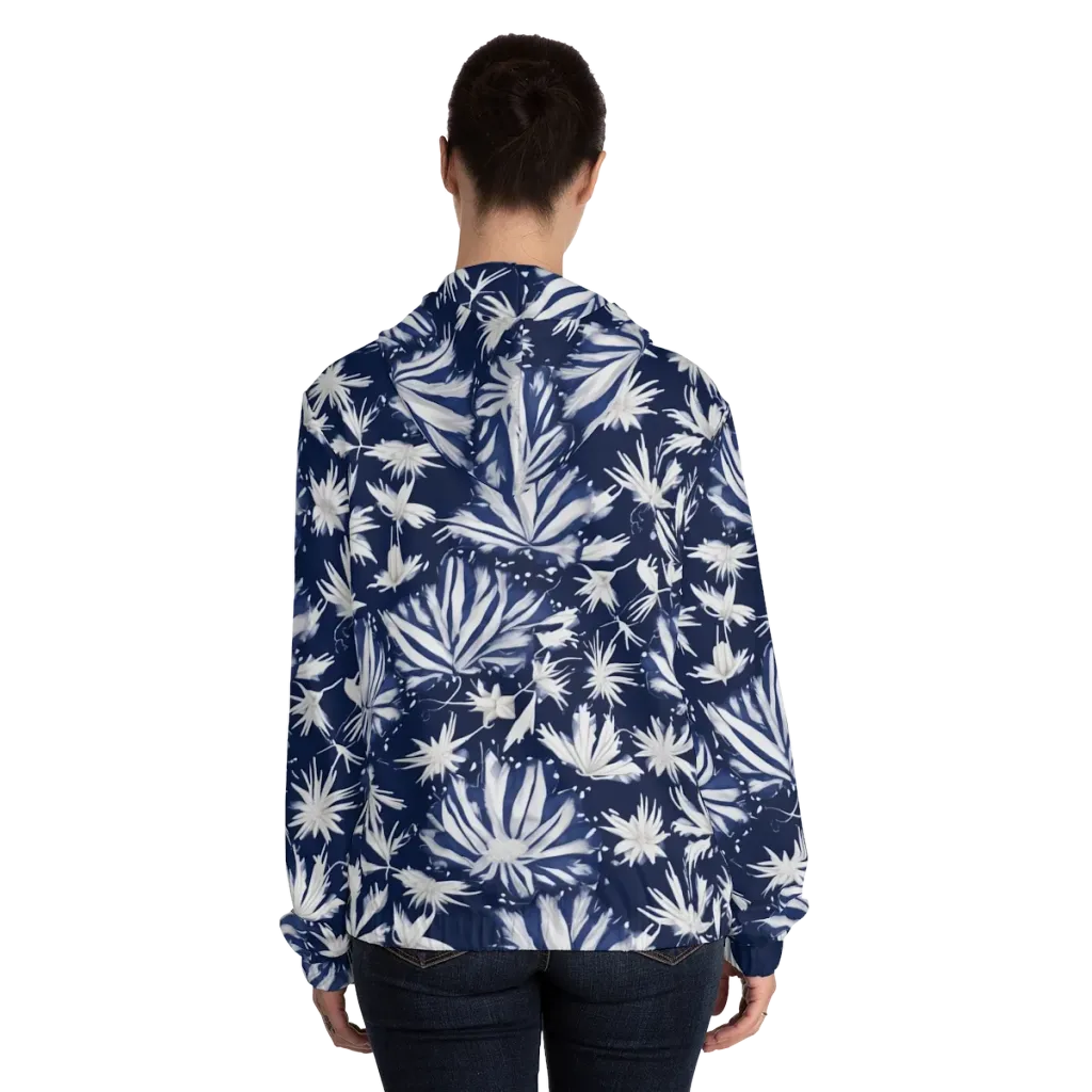 Moonlit Chrysanthemum on Women's Full-Zip Hoodie — Back On Person