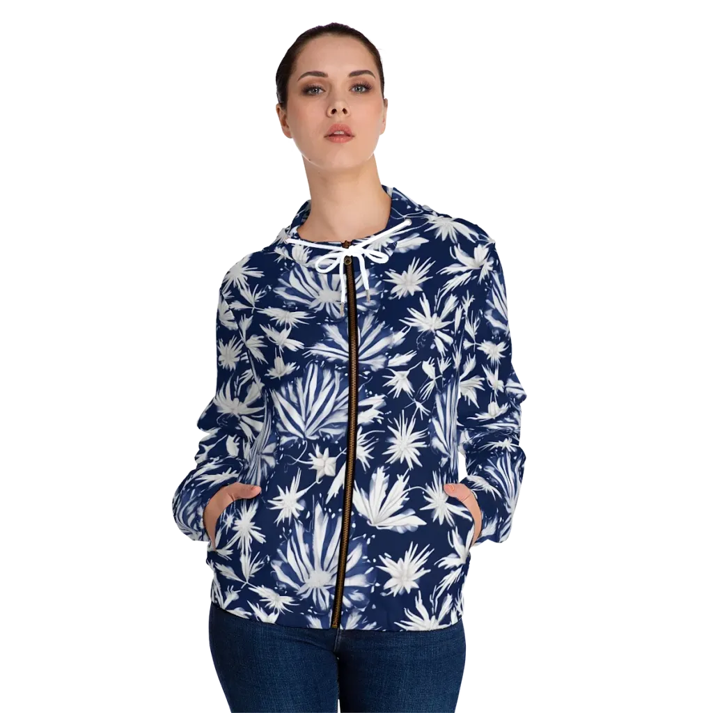 Moonlit Chrysanthemum on Women's Full-Zip Hoodie — Front On Person